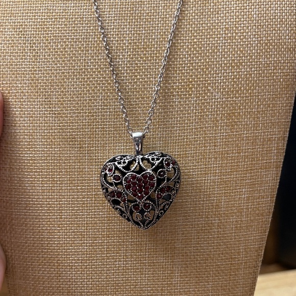 Paparazzi Silver and Red Heart Pendant Necklace and Earrings Set​ - Picture 2 of 5